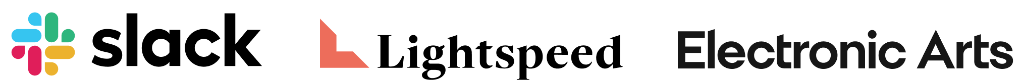 Company logos showing Slack, Lightspeed Venture Partners, and Electronic Arts